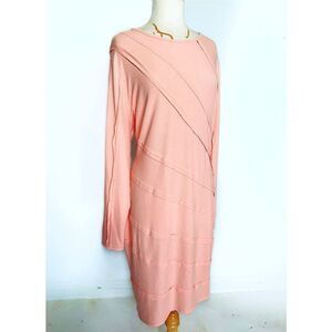Peach Bodycon Ruffled Long Sleeve Midi Dress